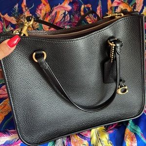 Black leather purse coach carryall